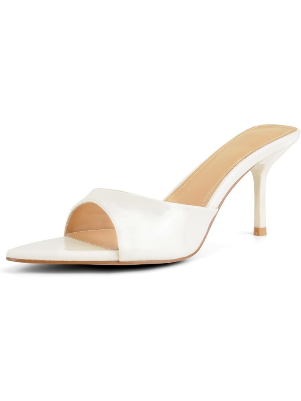 Isnom Women's Cream Rubber Square Toe Ankle Buckle Strap Kitten Heels Sandal
